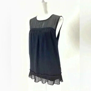 L APT 9  Women Sheer Lined Sleeveless Top Black Pleats Pleated A76 Large